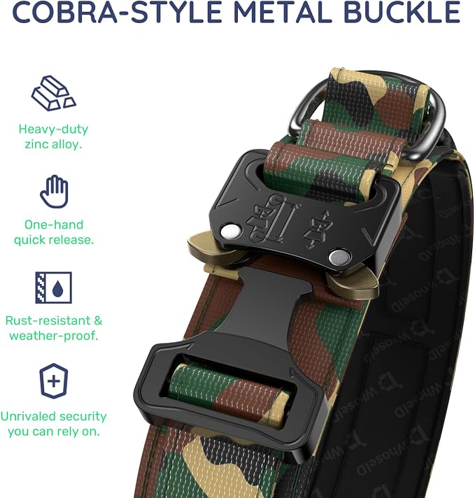 Premium Tactical Dog Collar - Adjustable Military Heavy Duty Dog Collar for Medium Large Dogs - Durable Metal Buckle Dog Collar with Leather Control Handle and Soft Comfortable Padding