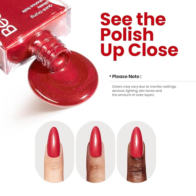 Beetles Red Nail Polish 15ML Quick Dry Glitter Fingernail Polish 4th of July DIY Salon Spring for Women