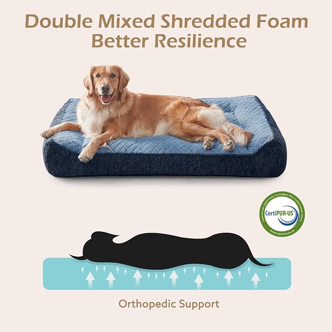 JOEJOY XL Orthopedic Dog Beds Large Sized Dog, Extra Thick Supportive Big Dogs Couch Bed with Sides, Ultra Soft Pet Bed Sofa for Large Dogs, Blue, 38''x28''