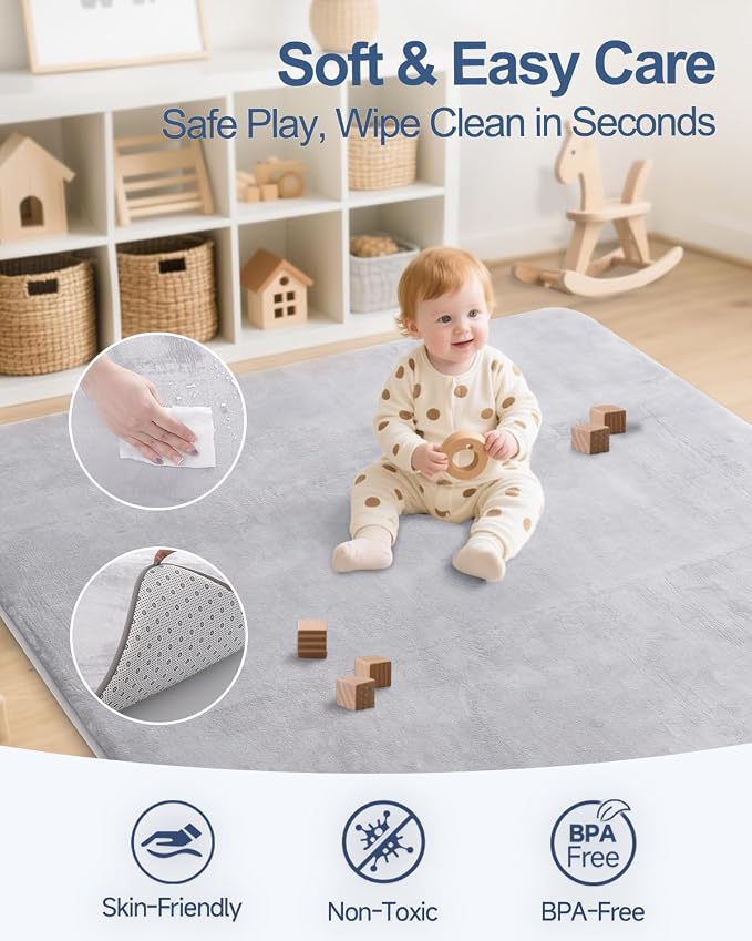 SEPARO Thick Baby Play Mat for Floor,Padded Foam 59x59 Playpen Mat,Ultra Soft Support&Plush Feel Nursery Rug,Non Slip for Toddler, Infants,Kids Play,Yoga,Baby Crawling,Tummy Time(Light Grey)