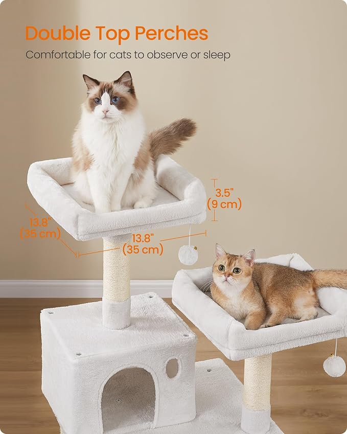 Feandrea Cat Tree, 55.8-Inch Cat Tower, Multi-Level Plush Condo with 11 Scratching Posts, 2 Perches, Hammock, Cave, Light Warm White UPCT015W02