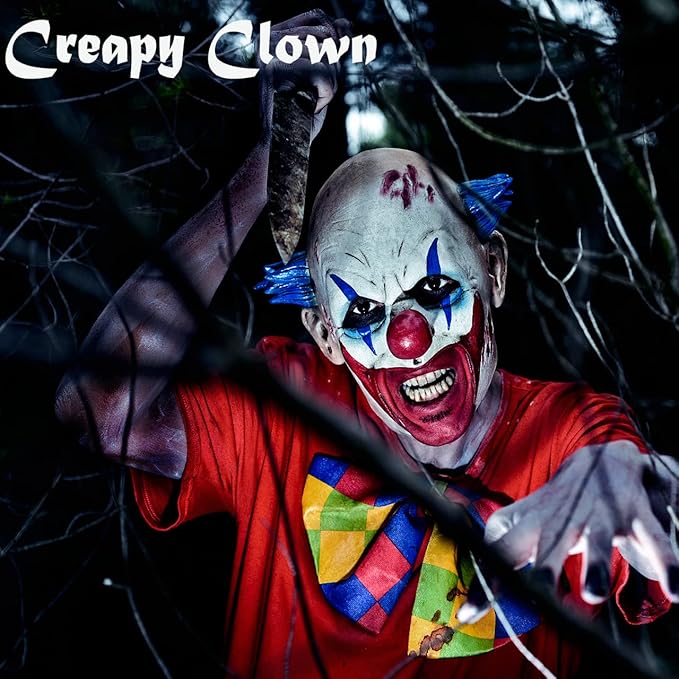 CCbeauty Clown Makeup Kit, Pro Large White(1.9Oz) Blue Red Face Body Paint Cream+Setting Powder+Red Nose+3 Brushes+5 Sponges, All-in-one for Joker Halloween Special Effects SFX Cosplay Costume Parties