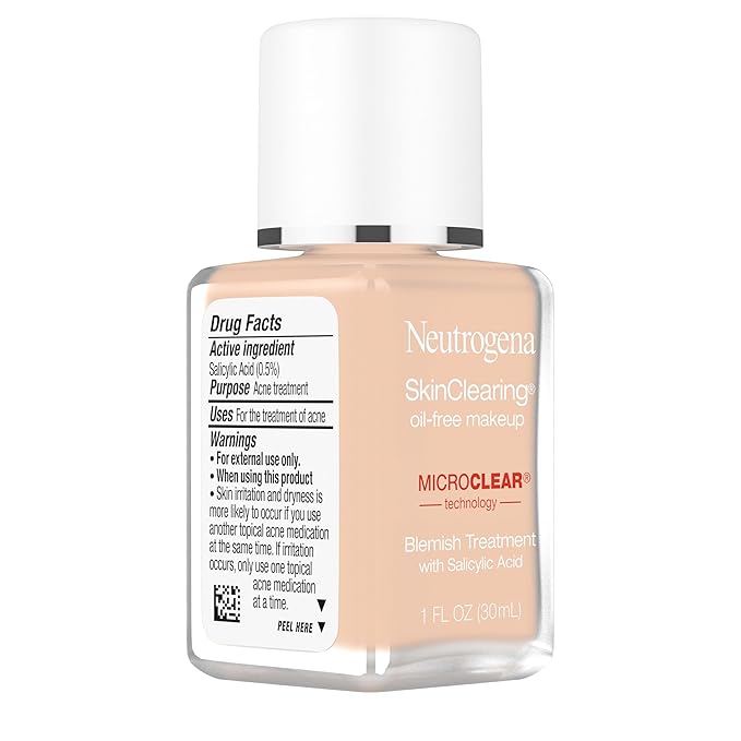 Neutrogena SkinClearing Oil-Free Acne and Blemish Fighting Liquid Foundation with.5% Salicylic Acid Acne Medicine, Shine Controlling Makeup for Acne Prone Skin, 60 Natural Beige, 1 fl. oz