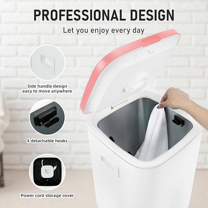 Towel Warmer for Bathroom, 23L Large Towel Warmers, Heated Towel Warmer Bucket with LED Display, 3 Heating Modes, 20/40/60 Min, Auto Shut Off, Child Lock, for Spa, Pink