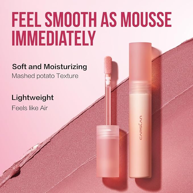 CARSLAN Velvet Matte Lipstick, High Pigment Lip Mud, Longwear, Lightweight, Smooth, Moisturizing Lipstick with Vitamin E, Hyaluronic Acid, GM06