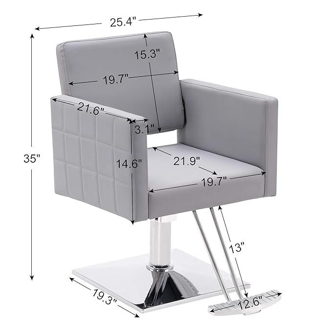 BarberPub Salon Chair for Hair Stylist, Hydraulic Stylist Chair, Adjustable Height, PVC Leather, 360 Degrees Swivel, Barbershop, Home Salon, Adult 8821 (Grey)