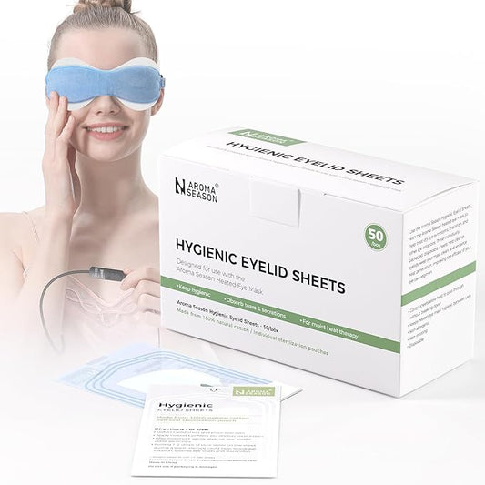 Aroma Season 100% Natural Cotton Hygienic Eyelid Sheets, Perfect for Use with Aroma Season Heated Eye Mask, Warm Eye Compress, Individually Wrapped Untreated Sheets 50 Count Box