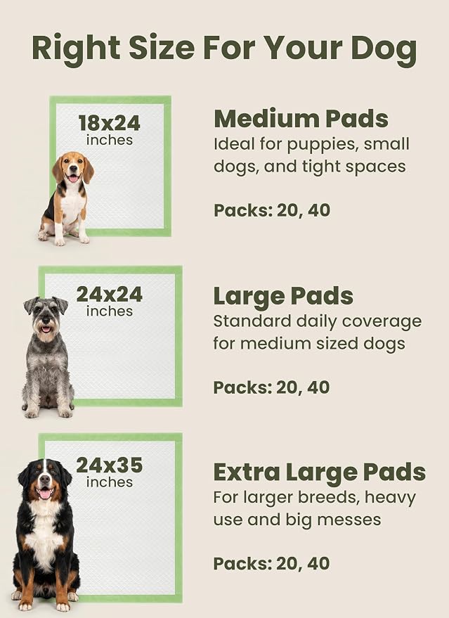 Pogi’s Puppy Pads with Sticky Tabs – Medium, Super Absorbent, Odor Blocking, 40-Count (18x24in)