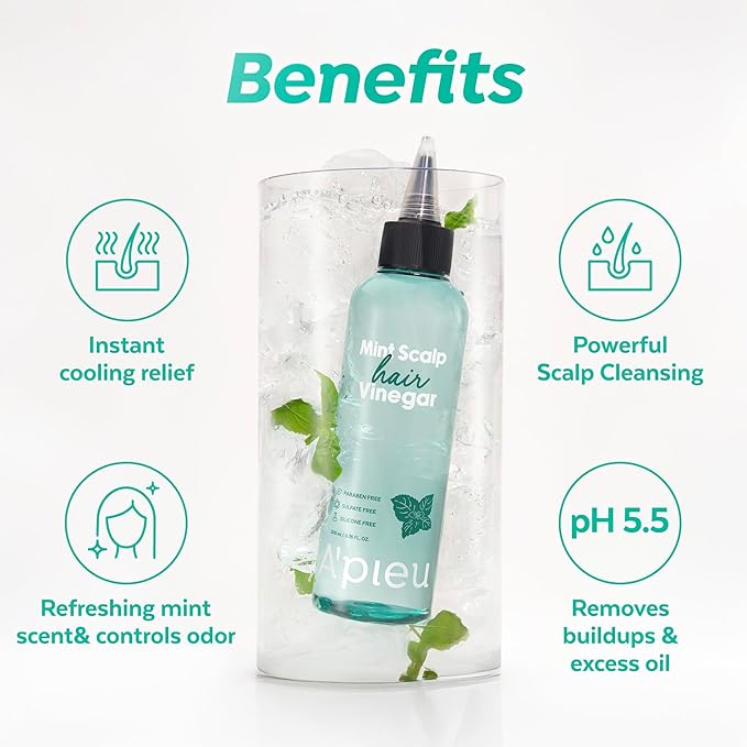 A’PIEU Mint Hair Vinegar - Instant Scalp Cooling & Detox for Oily Scalp, Buildup & Dandruff Scalp Treatment, pH-Balancing Rinse for Fresh, Shiny Hair, Korean Haircare, 6.76 fl oz