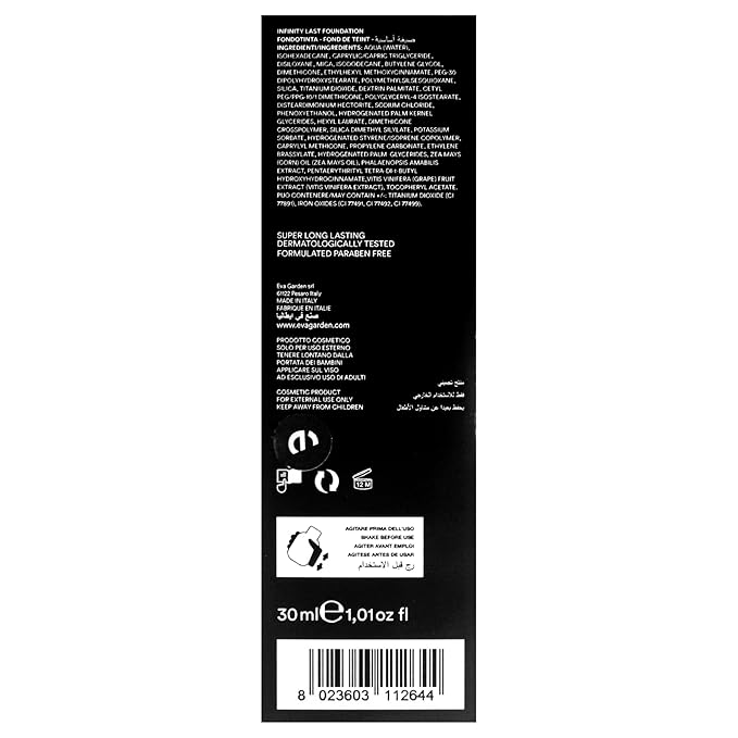 EVAGARDEN Infinity Last Foundation- Soft and Creamy, Liquid Texture Results in Natural Finish - Easily Blendable - Satin Look - 264 Warm Beige - 1.01 oz
