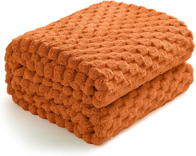 Excervent Hexagon Jacquard Throw Blanket for Bed, 50x60 Inch, Burnt Orange | Decorative Fuzzy Flannel Fleece Throw Blanket for Sofa Bed Couch, Super Soft Cozy, Suitable for All Seasons