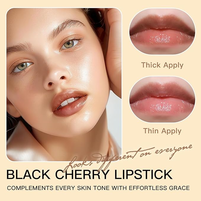 Sheer Black Cherry Lipstick & Mascara Set – Hydrating Tinted Lip Balm & Volumizing Black Eyelash Makeup Kit – Natural Berry Shade for All Skin Tones