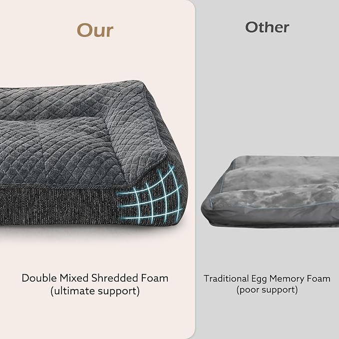 JOEJOY XL Orthopedic Dog Bed for Large Dogs, Extra Thick Foam Pet Bed Sofa | 42" Extra Large Dog Couch Bed with Bolster Sides & Removable Washable Cover, Grey