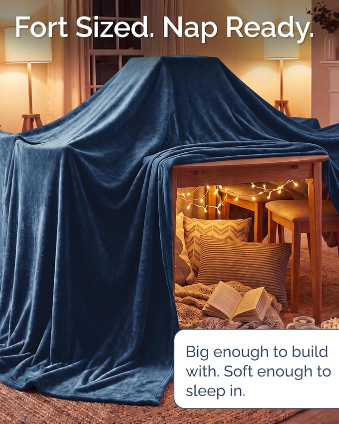 Ultra Soft Fleece Blanket Giant Blanket Size - Flannel Fleece Luxury Blanket - Lightweight for Couch Bed Chair - Thick, Warm and Breathable - All Season Cozy, Navy