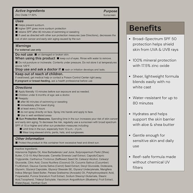 HygieneLab Mineral Sunscreen SPF 50 – Invisible Sheer Finish, Rated Excellent on Yuka, Zinc Oxide, Broad Spectrum UVA/UVB Protection, Reef Safe, Aloe Vera & Shea Butter Hydration (Large 6 oz)