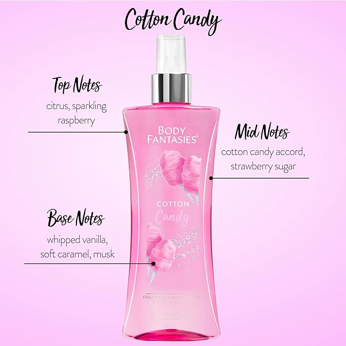 Body Fantasies Signature Fragrance Body Spray, Cotton Candy, 8 Fluid Ounce (Pack of 2)