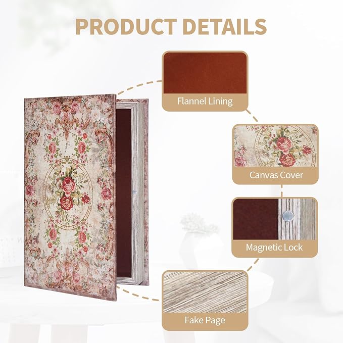 Book Box Decorative Storage Box Faux Wood M Size Box | Book Box with Magnetic Cover Storage for Hidden Jewelry,Photos, Greeting Cards,Remotes