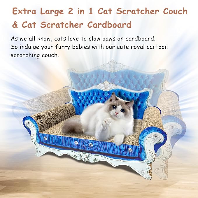 Luxury Cardboard Cat Scratcher Sofa Bed, Couch Shaped Cat Scratching Board, Scratch Lounge with Catnip, Scratcher for Indoor Cats Kittens Kitties