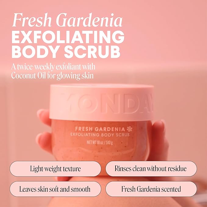 MONDAY Haircare EXFOLIATING Body Scrub – Fresh Gardenia Scent with Shea Butter & Coconut Oil, 18 oz (Pack of 2)