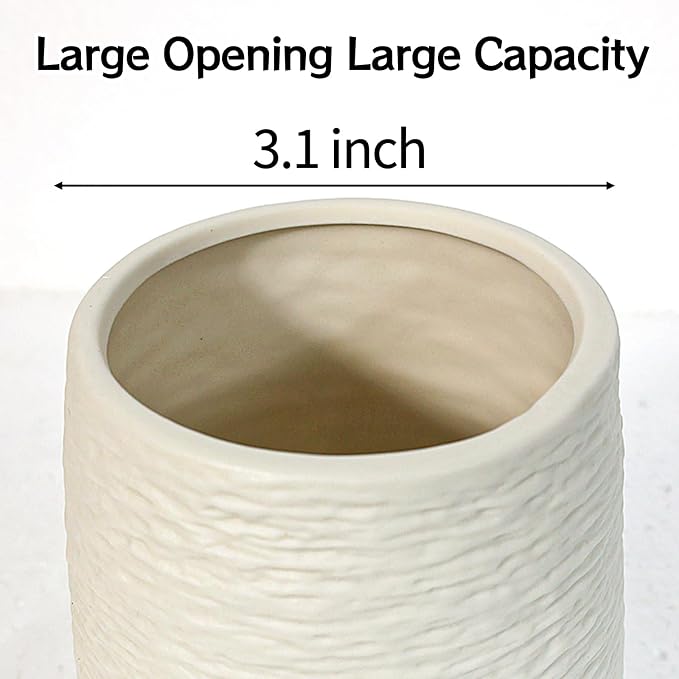 LIFFY Ceramic Flower Vase Set of 2, Home Decor Simple Modern Stereo Grain Table Decorative Vases for Dinning Room, Living Room, Bathroom, Office, Coffee Desk, Fireplace, Gift for Mother, Wife