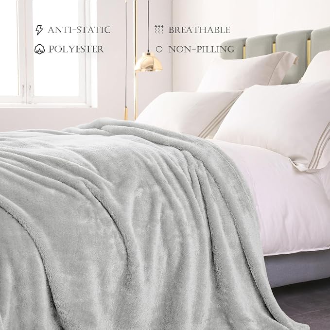 Exclusivo Mezcla Fuzzy Plush Fleece Bed Blanket Twin XL Size, Light Grey | 90x66 Inches, Super Soft and Cozy Bed Blanket, Fluffy Blanket for Bed, College Dorm Room Essentials, All Season