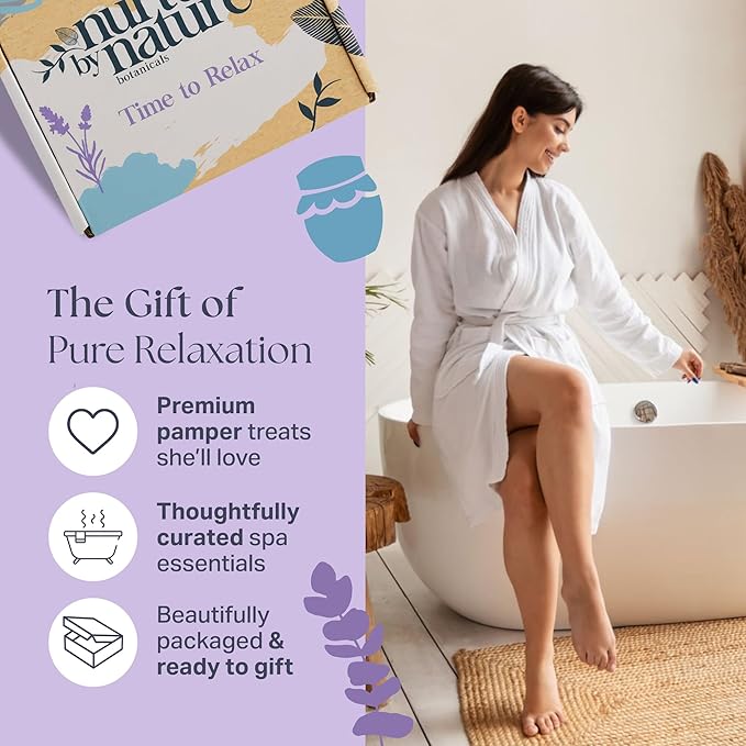 Nurture by Nature Spa Gifts for Women - Self Care Gift Set & Spa Gift Basket for Women, 6 Piece Bath Set with Candle, Bath Bomb, Salts & Pillow Spray - Relaxation Gifts, Mothers Day Gifts for Mom