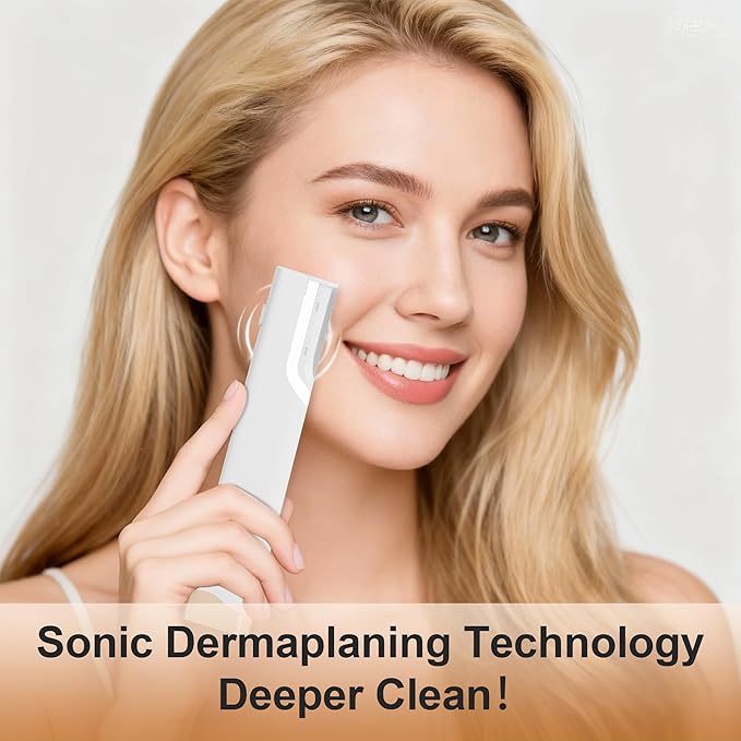 Sonic Smooth Dermaplane for Women Face, 2 in 1 Facial Exfoliation & Peach Fuzz Removal, 3-Speed Rechargeable Dermaplane Razor with LED Light and 13 Refill Dermablades, S