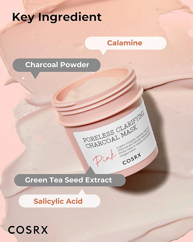 COSRX Pink Pore Clarifying Charcoal Mask 3.8 fl. oz / 110g Blackheads, Pores, Acne Control, Color Changing Fun Skincare, Detox Face Clay Mask, Wash Off Type, Korean Skin Care