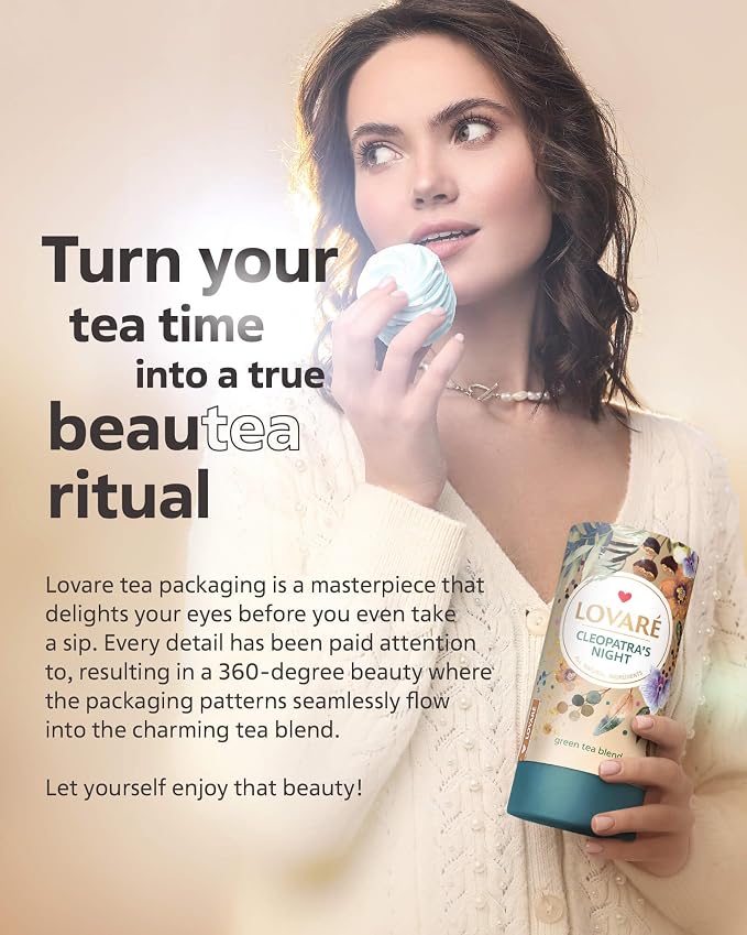 LOVARE Cleopatra’s Night Loose Leaf Tea Sampler 80 g – Made in Ukraine — Green Tea, Pineapple, Apple, Rose Buds and Petals, Calendula, Safflower, and More with 15 Paper Filters (Cleopatra’s Night)