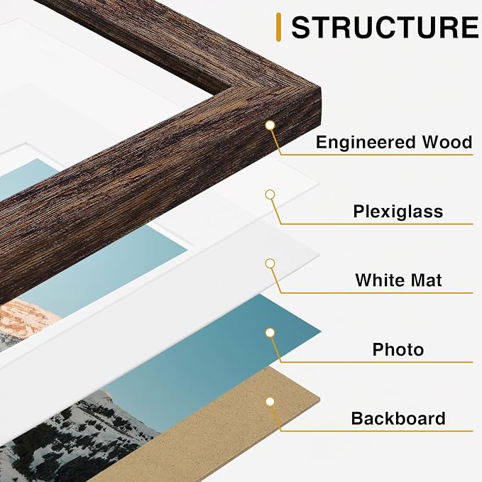 Vittanly 15 Pack Gallery Wall Frame Set, Black, Brown, White | Picture Frames Collage Wall Decor: 3pcs 8x10, 6pcs 5x7, 6pcs 4x6. Picture Frame Set for Wall or Tabletop Display