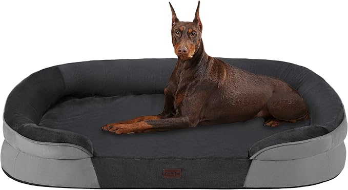 Dwanton Orthopedic Waterproof XX-Large Dog Bed Sofa, Gel Memory Foam, 48" | Egg-Crate Foam Dog Sofa, Washable Pet Bed with Four Sided Bolster Cushion, Removable Cover & Non-Slip Bottom, Dark Grey