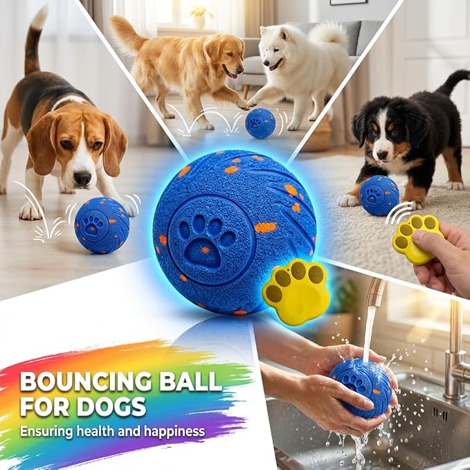 TEYYVN Interactive Dog Toys Dog Ball – 3 Play Modes Smart Moving Bouncing Dogs Ball, E-TPU Smart Dog Ball with Remote Control, Automatic Rolling Dog Toy for Small Medium Dogs to Boredom Relief (Blue)