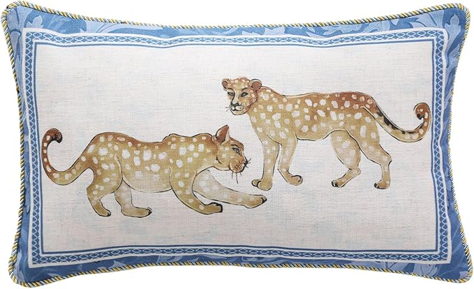patdrea Designer French Vintage Linen Throw Pillow Cover,12"x20"-Fromm E | Elegant Decorative Pillow Case with Zipper,Leopard Pattern,Pillow Cover for Couch Living Room Bedroom Sofa
