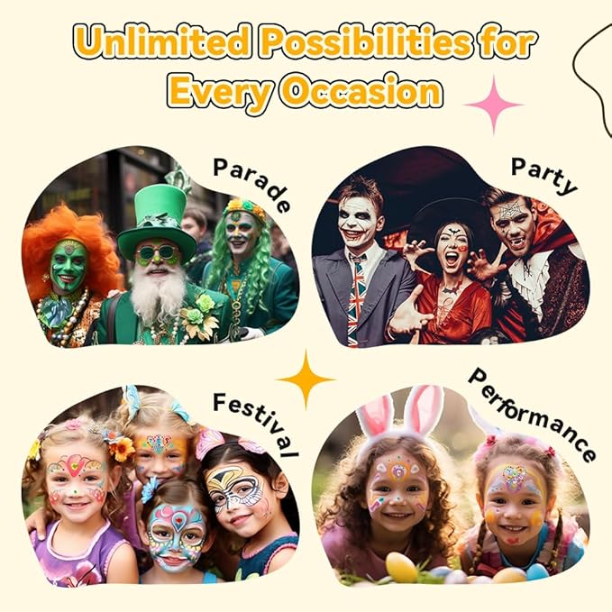 Janolia Face Painting Kit for Kids, Rainbow Split Cake Face Paint, Water Activated Face Paint Body Paint, One Stroke Split Cake Palette, Ideal Facepaint Makeup Kit for Kids Halloween Carnival Easter