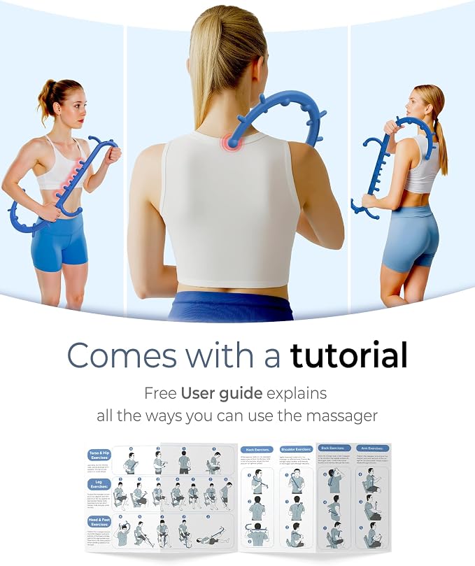 Back and Neck Massager for Pain Relief Deep Tissue, Upgraded Full Body Trigger Point Cane Massage Tools, Massage Stick Pressure Point Hook, Muscle Knot Remover Tool (Blue)