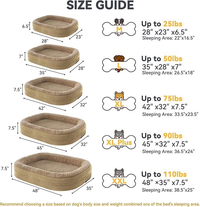 JOEJOY Orthopedic Dog Bed for Extra Large Dogs, XXL Egg-Crate Memory Foam Pet Bed with Bolster Sides, Waterproof Lining, Removable Washable Cover & Non-Slip Bottom, Light Brown