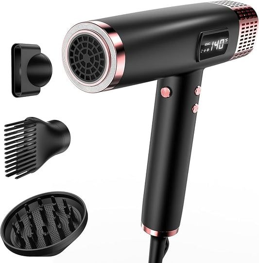MESCOMB Travel Hair Dryer with Diffuser, 1875W Dual Voltage Ionic - Fast Drying & Frizz Control for Thick/Curly Hair, Lightweight Low Noise for Hotels/Apartments/Home Use, Worldwide Travel (110-240V)