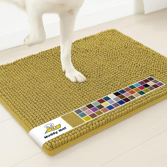 Muddy Mat® | Super Water Absorbent Door Mat Indoor, Microfiber Quick Dry Chenille Entryway Rug, Slip Resistant Front Door Mat, Indoor Mats for Entryway, Machine Washable Pet Rug, Mustard 5ft x 7ft