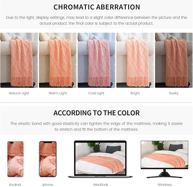 BOURINA Orange Throw Blanket 50x60Inch Boho Knitted Soft Throw Sofa Blanket | Knitted Throw Blanket 50x60 Inches, Soft Lightweight Boho Weave Throw Decorative Couch Blanket for Living Room Bedroom Chair