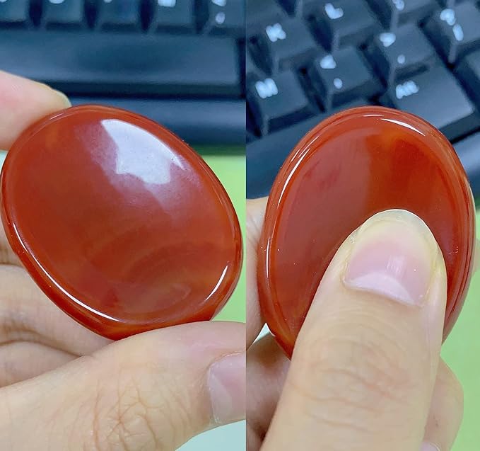 2PCS Worry Stone for Anxiety Red Carnelian Agate Lapis Lazuli Healing Crystals Hand Carved Thumb Stones Pocket Gemstones Meditation Oval Shaped Crystal Natural Reiki Relax Palm Stone Therapy Relief
