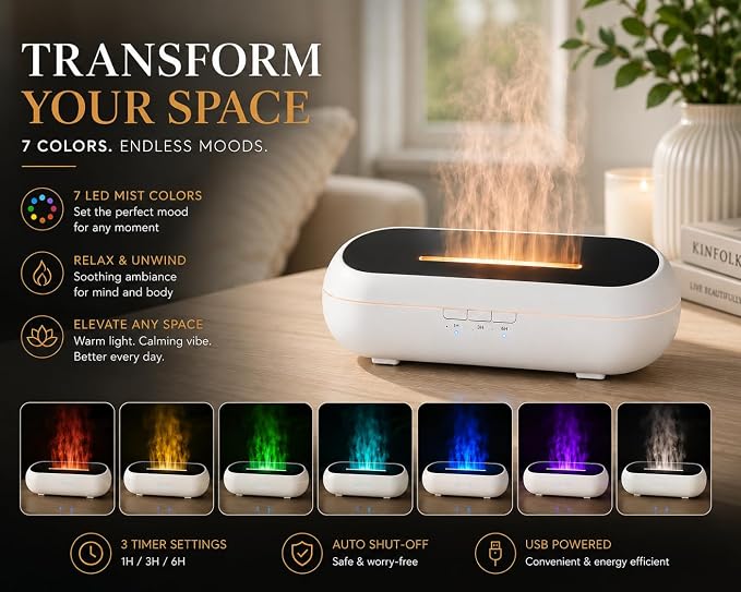 AquaAura Essential Oil Diffuser, 160ml Ultrasonic Aroma Diffuser with Color-Changing Mist, 7 LED Colors, Timer & Auto Shut-Off for Bedroom, Home & Office