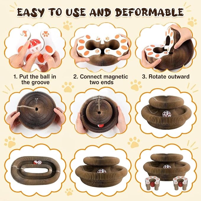 Kitlty Kurliz Cat Toy,Magic Organ Cat Scratcher Board,Foldable Recyclable Cat Accordion Toy,Interactive Scratch Pad with Toy Ball,Interactive Cat Toys for Indoor Cats Exercise & Anxiety Relief-2 PC