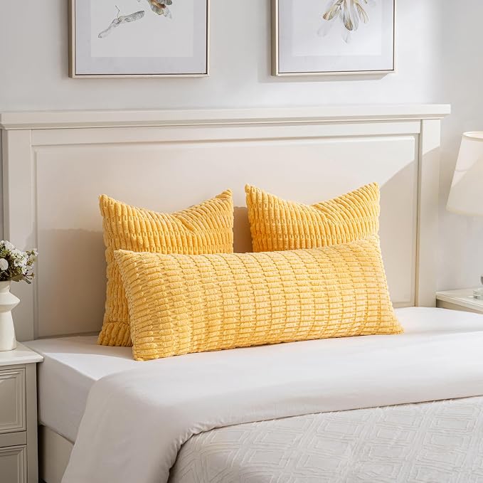 Fancy Homi Decorative Throw Pillow Covers for Bed Couch Bedroom Bench, Soft Corduroy Solid Pillow Case, Rustic Farmhouse Boho Room Decor,54" x 20" (Pack of 1),Yellow