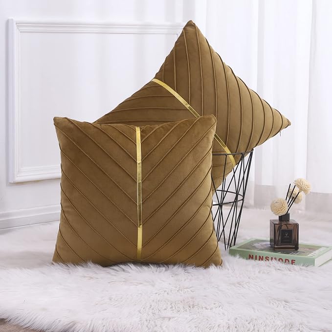 Velvet Throw Pillow Covers 26x26 inch Pack of 2 Gold Decor Brown | Soft Solid Pillow Covers,Modern Luxury Home Decor,for Couch Chair Sofa Bedroom Livingroom,Hidden Zipper,Ideal Gift,Easy Care
