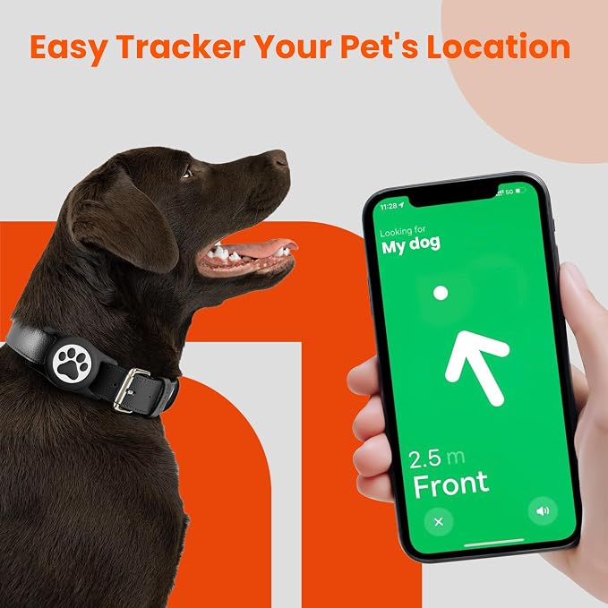 IP68 Waterproof Compatible with AirTag Dog Collar Holder, Silicone Dog for Airtag Holder for Apple AirTags (Black&Pink)
