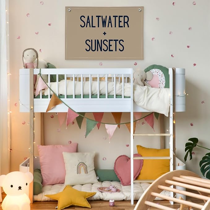 Beach Room Decor Banner, Boho Coastal Saltwater Sunsets Wall Art Linen Canvas Banner Flag for Aesthetic Room Decor, Playroom Nursery Surf Decor,Housewarming Gift, Beach Gifts boyroom