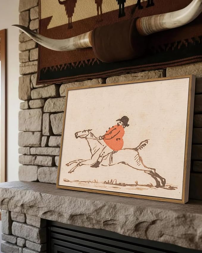 ZZLWBKGL Western Wall Decor Equestrian Framed Wall Art Vintage Hunting Art | Riding Horse Artwork Abstract Horses Paintings for Living Room Study 12x16in