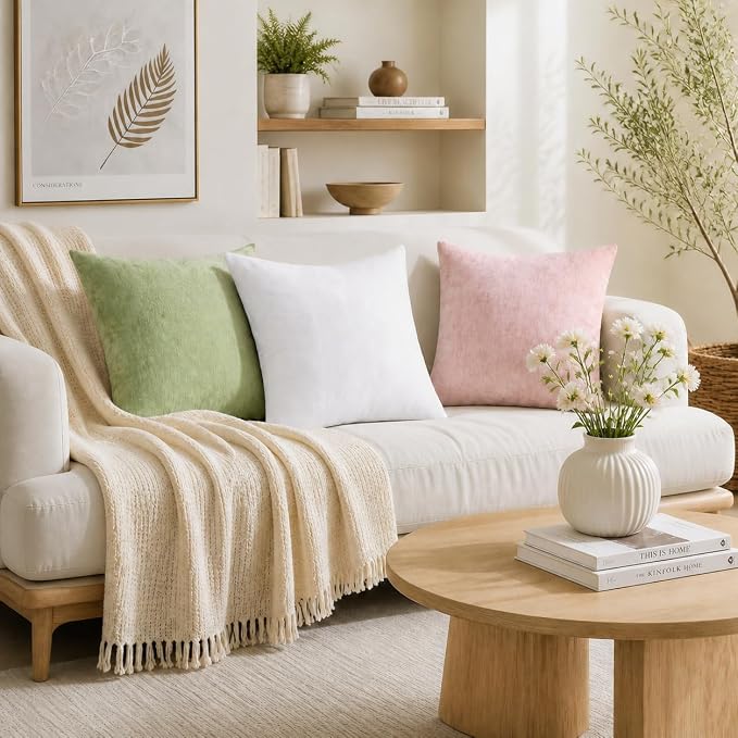 decorUhome Soft Chenille Blush Pink Throw Pillow Covers 12X20 Set of 2 | Decorative Fall Couch Pillow Covers Solid Dyed Accent Modern Farmhouse Neutral Rectangle Pillow Cases for Sofa