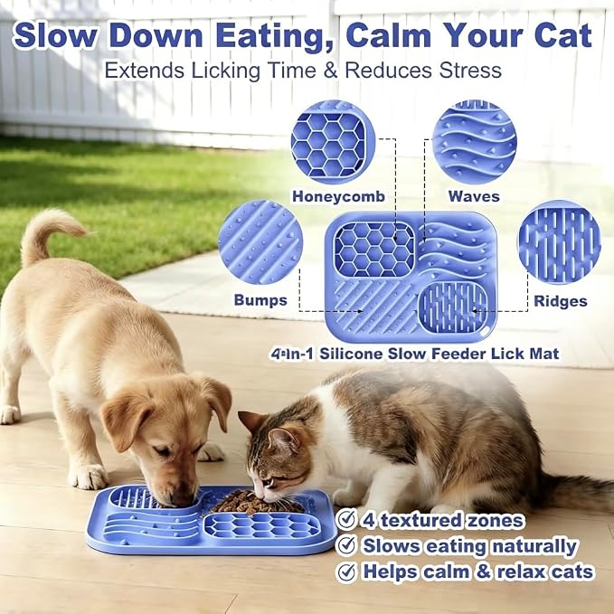 AZY 3-Piece Slow Feeder Cat Bowl Set with Strong Suction Cups