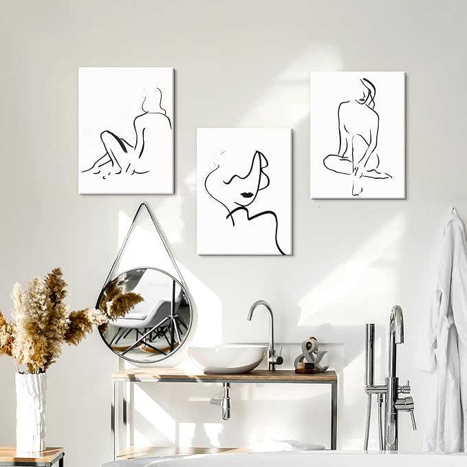 Chadow Artwork Abstract Woman Line Wall Art Black and White Wall Art Line Drawing Modern Minimalist Wall Decor Abstract Woman's Body Shape Poster Minimalist Line Artwork for Woman Bedroom Bathroom